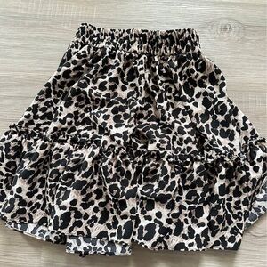 Woven Leopard Print Ruffle Skirt - Black & Cream